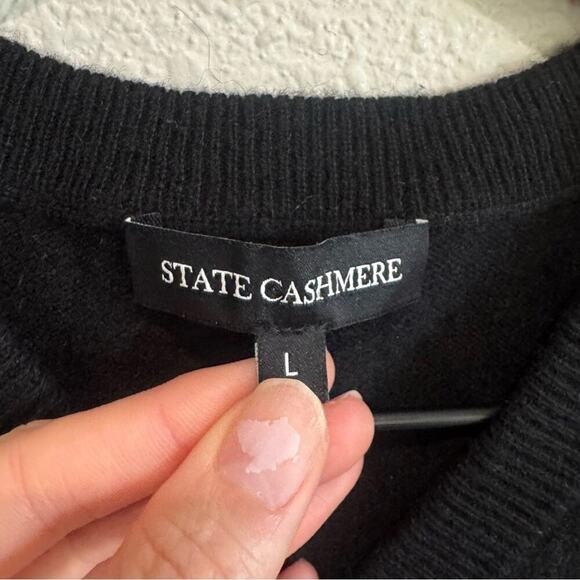 State Cashmere Mens Large The V-Neck Basic Vest Sweater Black Grandpa Soft Cozy - Picture 3 of 6